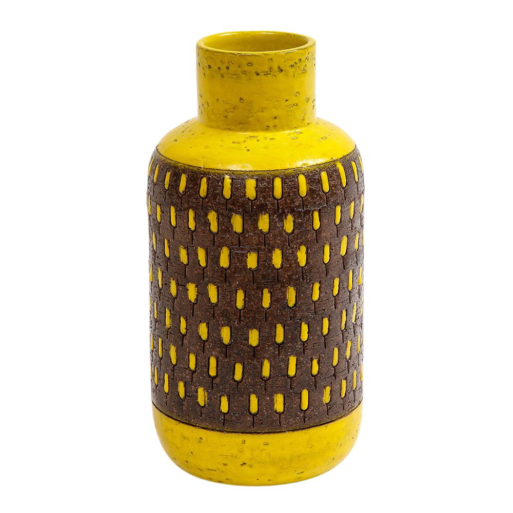 Italian Bitossi Vase, Ceramic, Yellow, Brown, Signed For Sale
