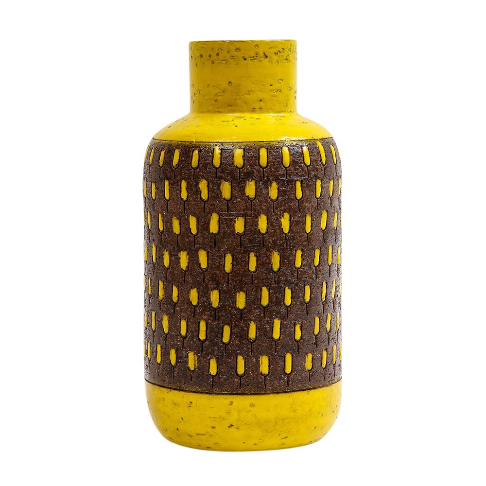 Glazed Bitossi Vase, Ceramic, Yellow, Brown, Signed For Sale