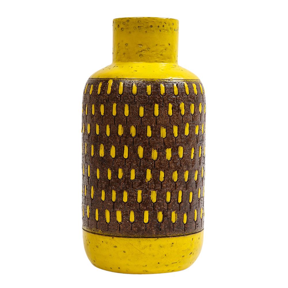 Mid-20th Century Bitossi Vase, Ceramic, Yellow, Brown, Signed For Sale