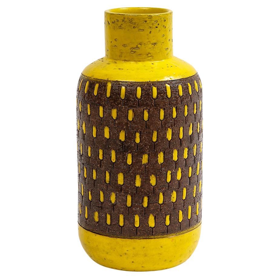 Bitossi-Vase, Keramik, gelb, braun, signiert