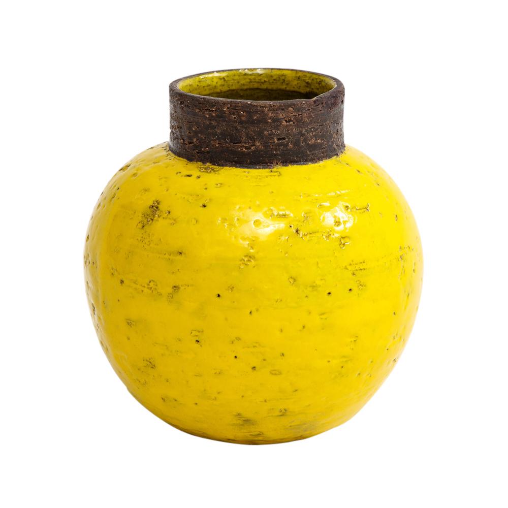 Mid-Century Modern Bitossi Vase, Ceramic, Yellow, Brown, Spherical, Signed For Sale