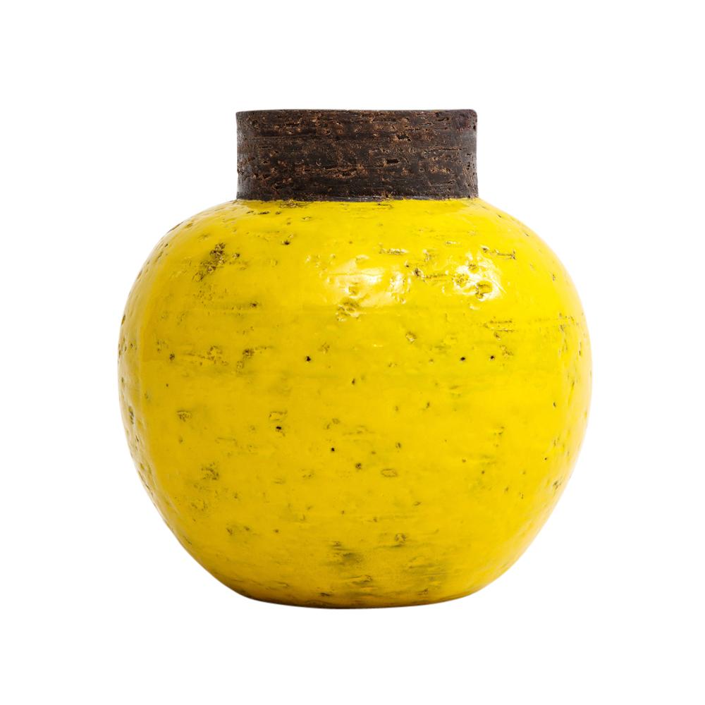Bitossi Vase, Keramik, gelb, braun, kugelförmig, signiert (Italienisch) im Angebot