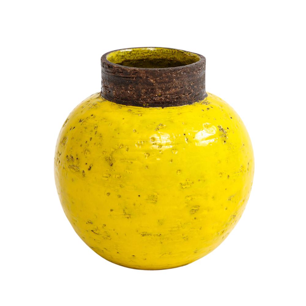 Glazed Bitossi Vase, Ceramic, Yellow, Brown, Spherical, Signed For Sale