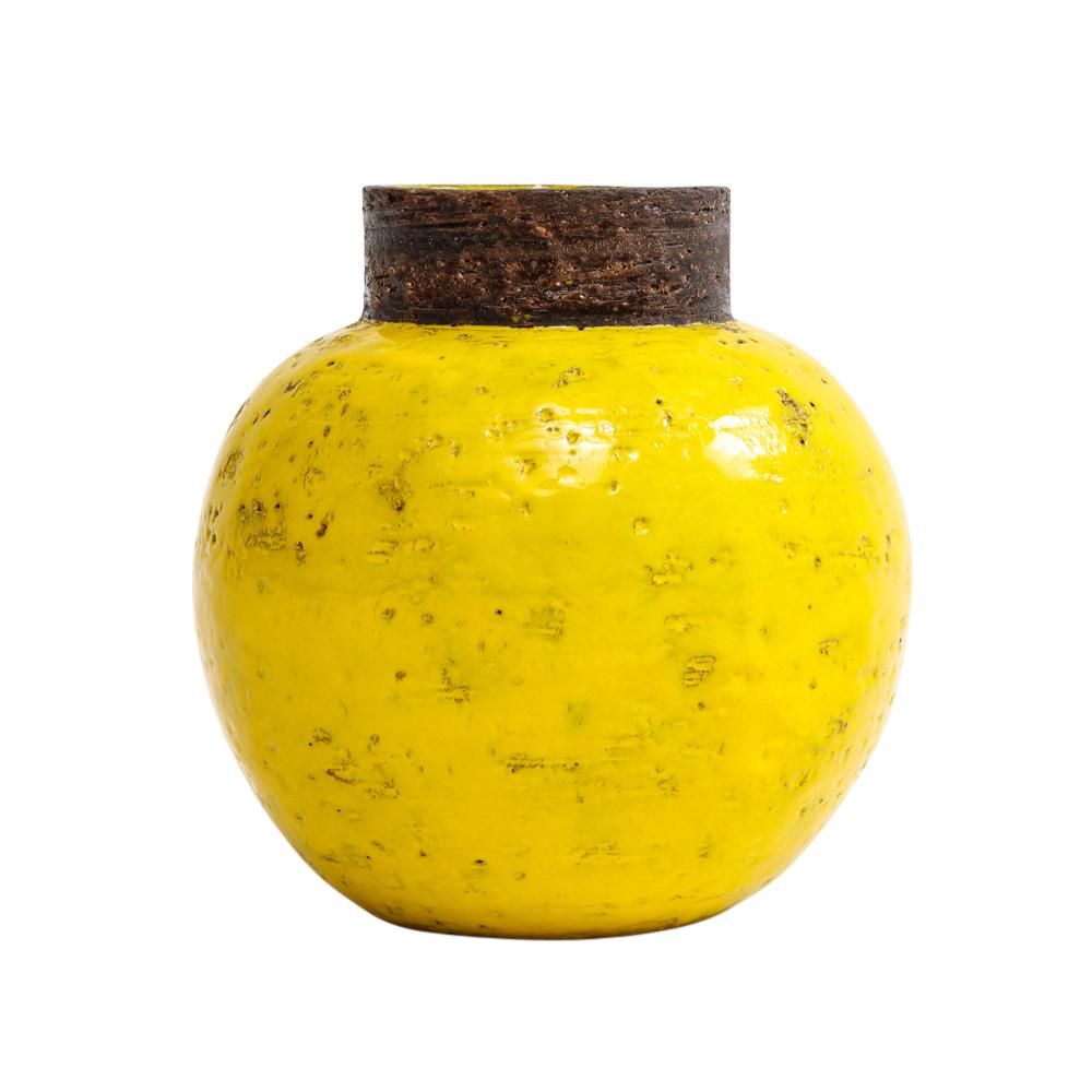 Bitossi Vase, Ceramic, Yellow, Brown, Spherical, Signed In Good Condition For Sale In New York, NY