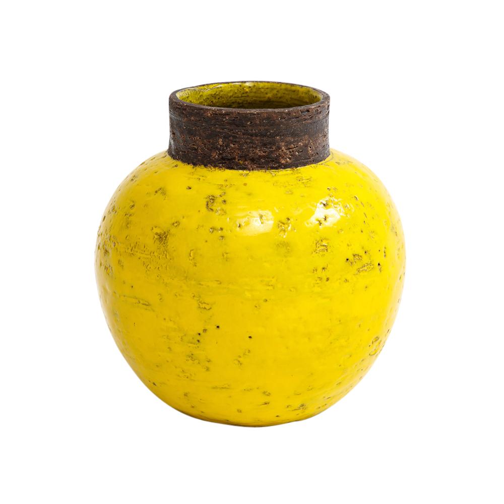 Mid-20th Century Bitossi Vase, Ceramic, Yellow, Brown, Spherical, Signed For Sale