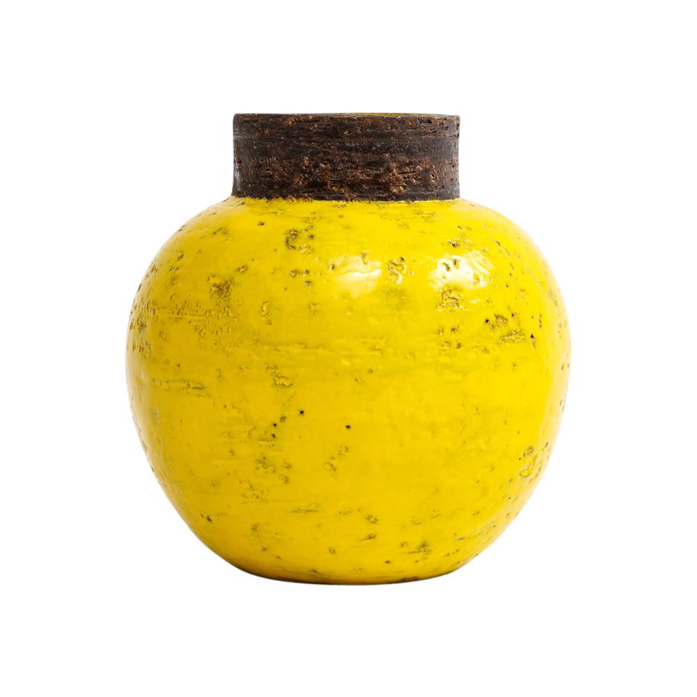 Bitossi Vase, Keramik, gelb, braun, kugelförmig, signiert im Angebot 1