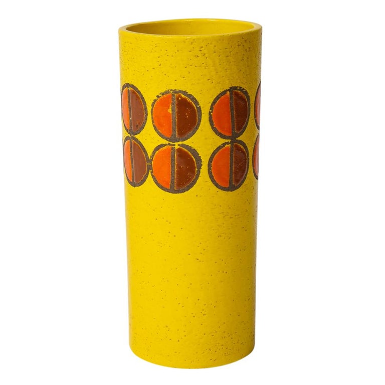 Italian Bitossi for Rosenthal Netter Vase, Ceramic, Yellow, Orange, Discs, Signed For Sale