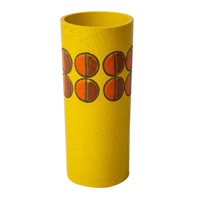 Glazed Bitossi for Rosenthal Netter Vase, Ceramic, Yellow, Orange, Discs, Signed For Sale