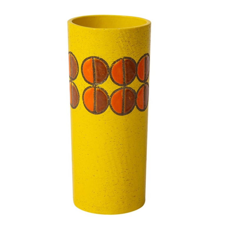 Bitossi for Rosenthal Netter Vase, Ceramic, Yellow, Orange, Discs, Signed In Good Condition For Sale In New York, NY