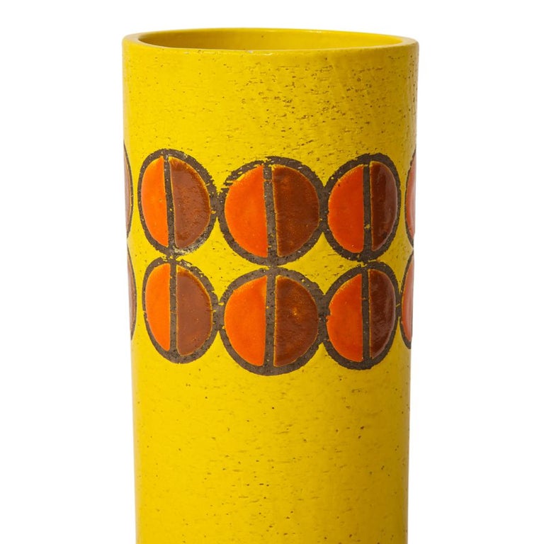 Mid-20th Century Bitossi for Rosenthal Netter Vase, Ceramic, Yellow, Orange, Discs, Signed For Sale