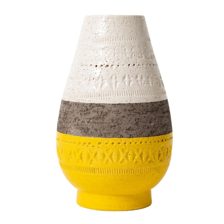 Bitossi Vase, Ceramic, Yellow, White, Brown, Geometric For Sale at 1stDibs