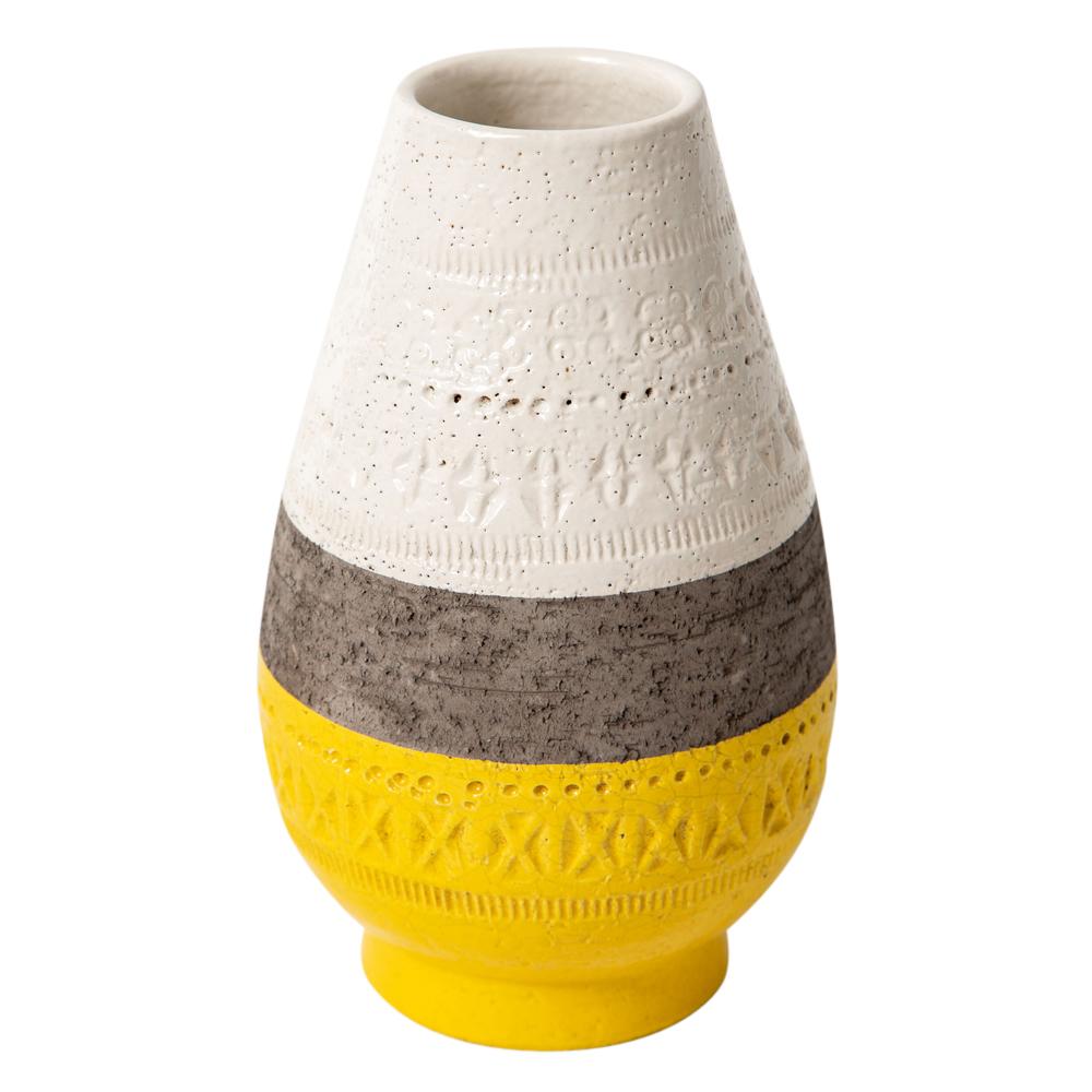 Mid-Century Modern Bitossi Vase, Ceramic, Yellow, White, Brown, Geometric