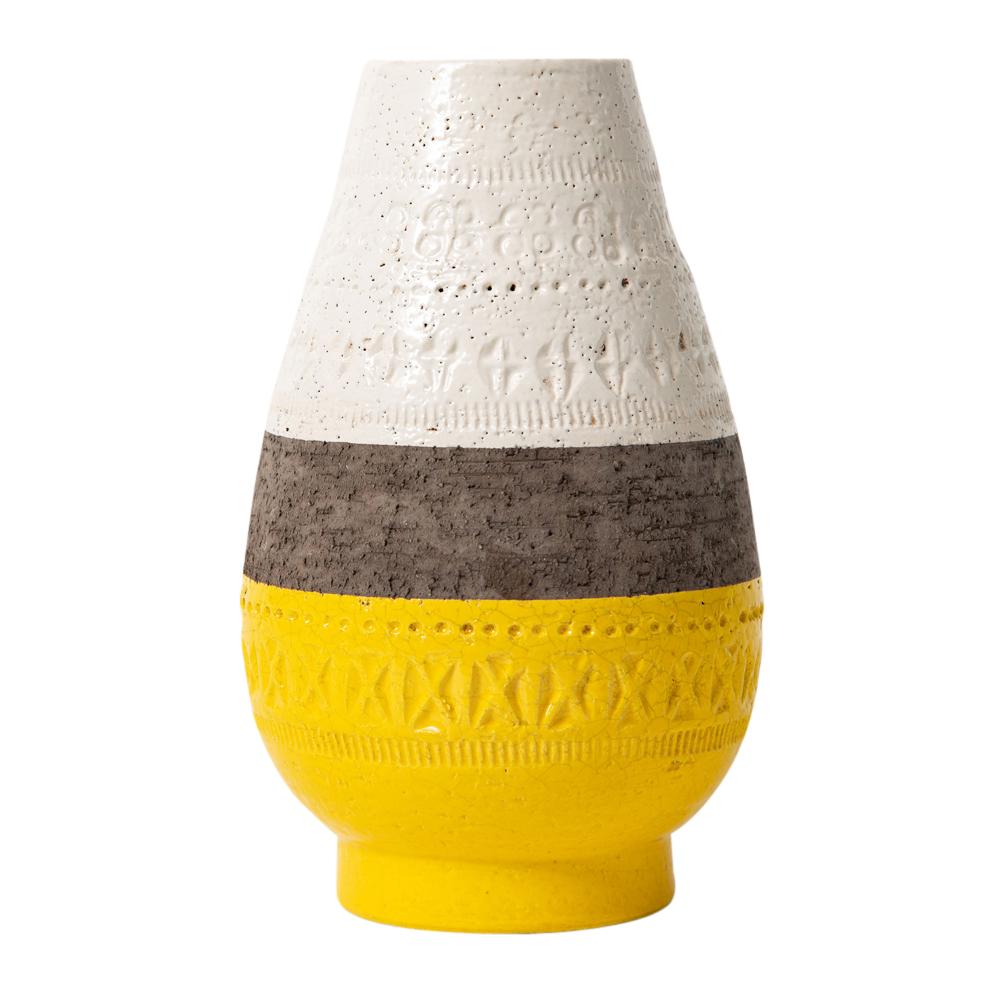 Italian Bitossi Vase, Ceramic, Yellow, White, Brown, Geometric
