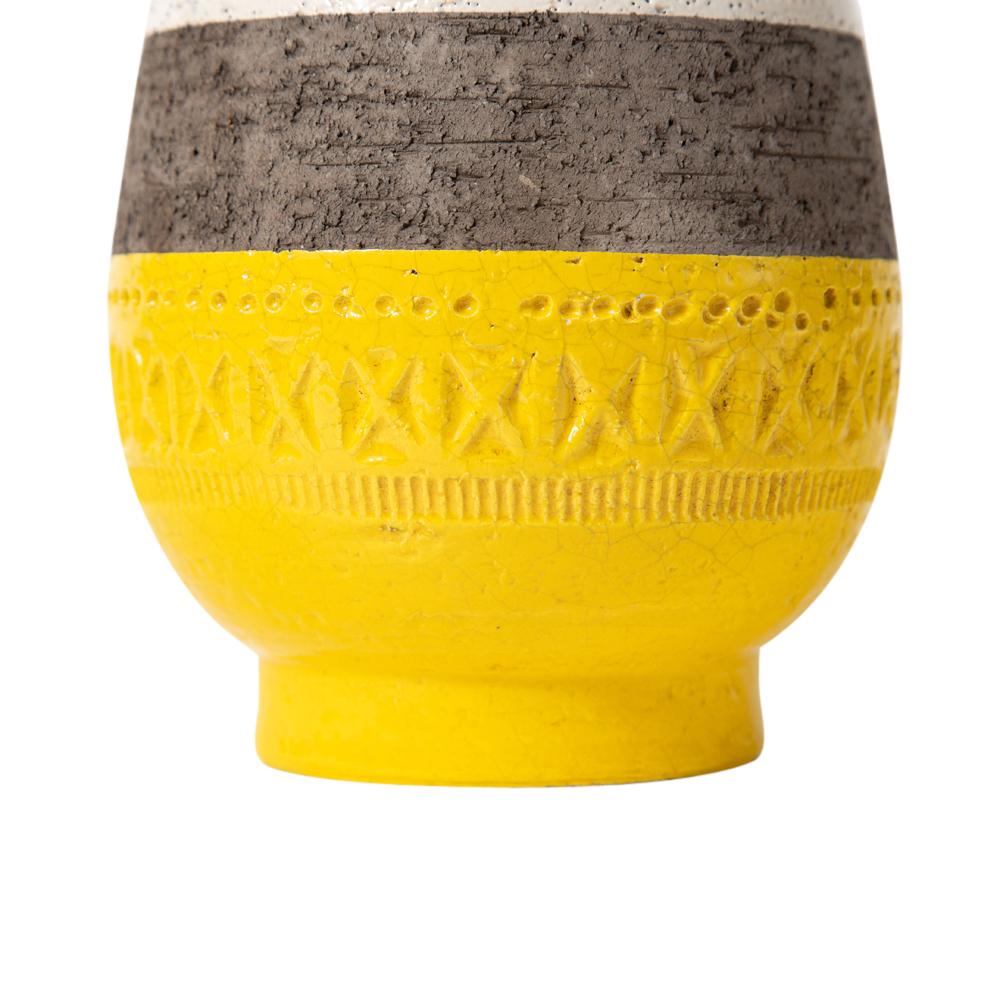 Glazed Bitossi Vase, Ceramic, Yellow, White, Brown, Geometric