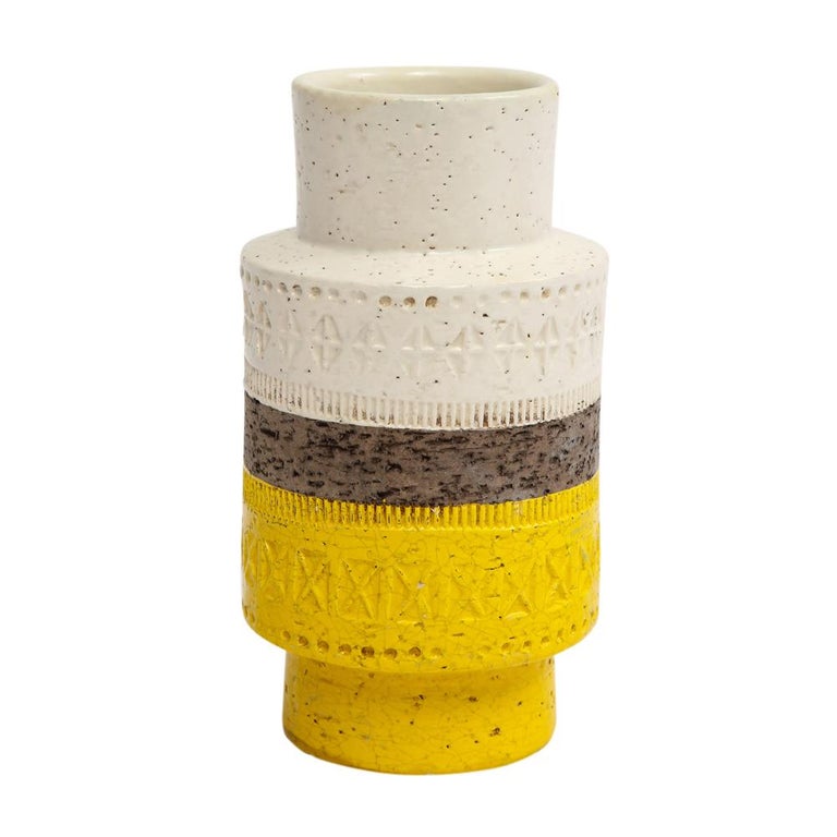 Bitossi Vase, Ceramic, Yellow, White, Geometric For Sale at 1stDibs