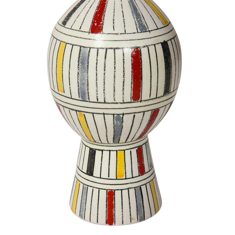 Bitossi Vase, Ceramic, Geometric, Stripes, White, Yellow, Black, Red, Signed For Sale 4