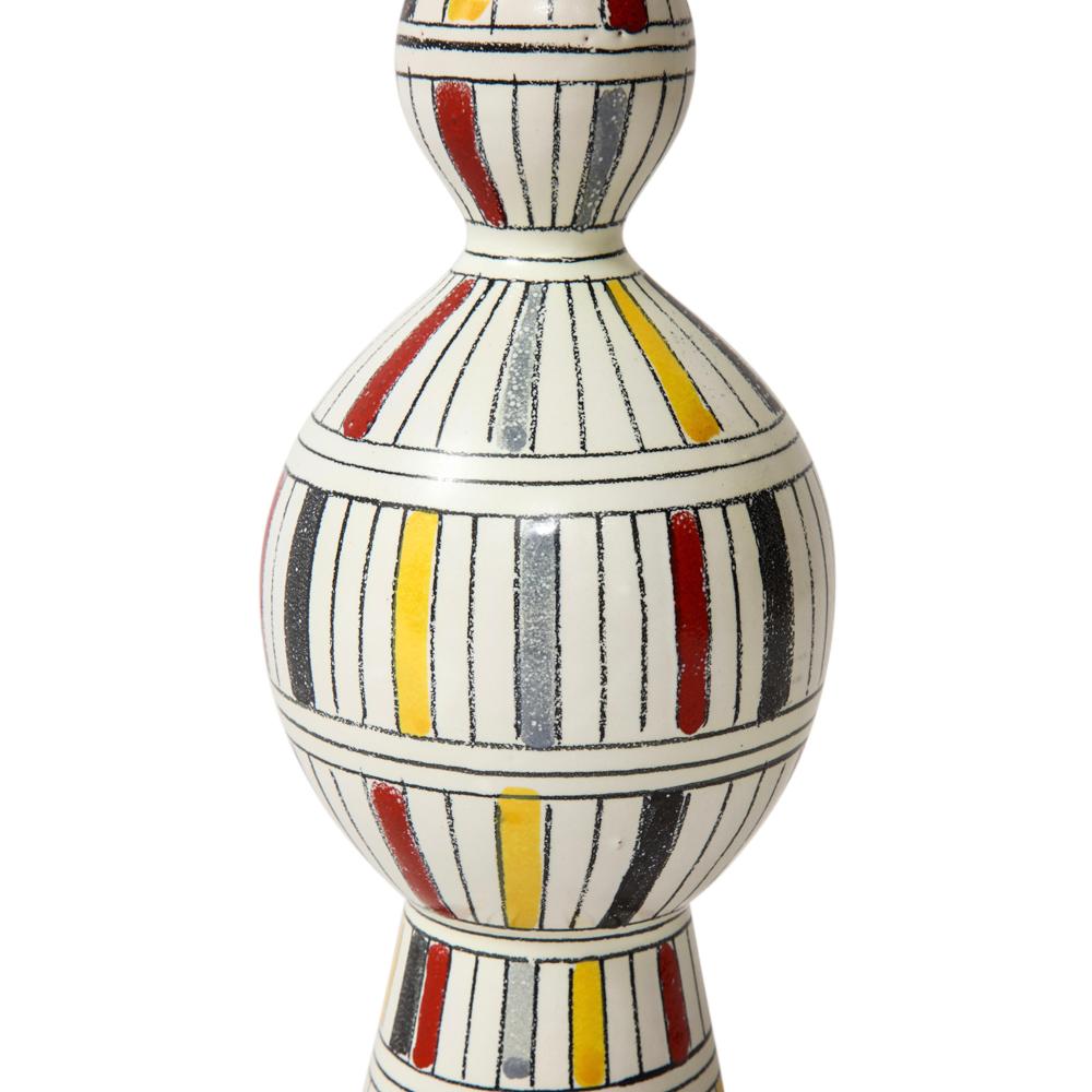 Bitossi Vase, Ceramic, Geometric, Stripes, White, Yellow, Black, Red, Signed For Sale 5