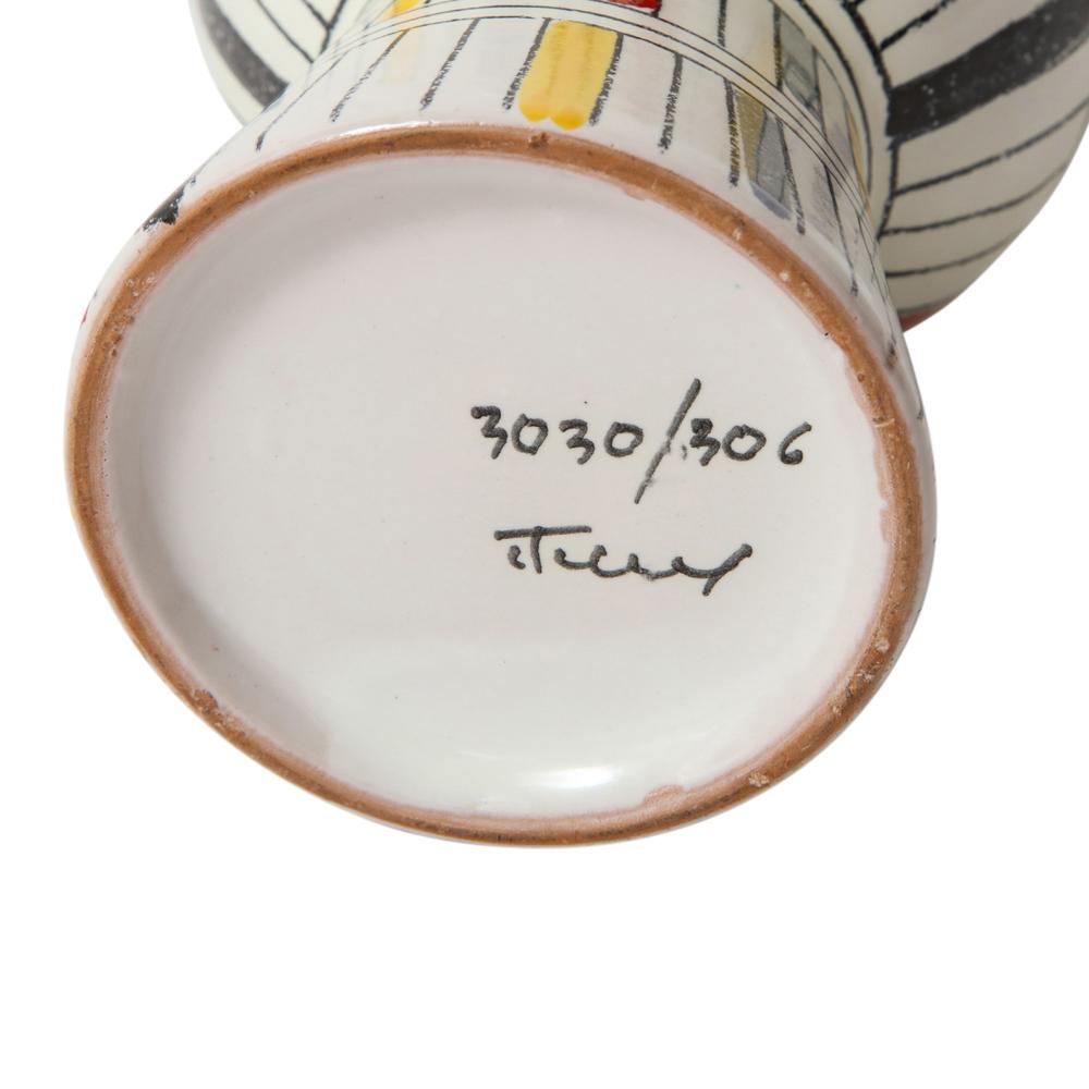 Vase Bitossi en céramique, géométrique, à rayures, blanc, jaune, noir, rouge, signé en vente 6