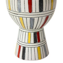 Bitossi Vase, Ceramic, Geometric, Stripes, White, Yellow, Black, Red, Signed