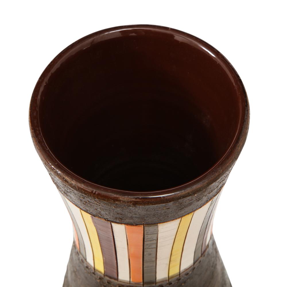 Bitossi Vase, Large, Stripes, Yellow, Orange and Matte Brown, Signed 3