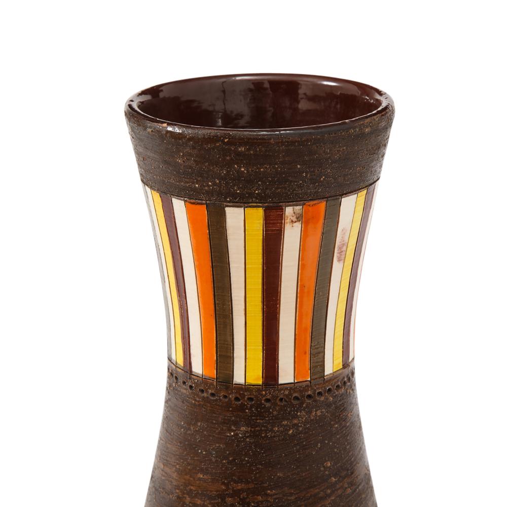 Bitossi Vase, Large, Stripes, Yellow, Orange and Matte Brown, Signed In Good Condition In New York, NY
