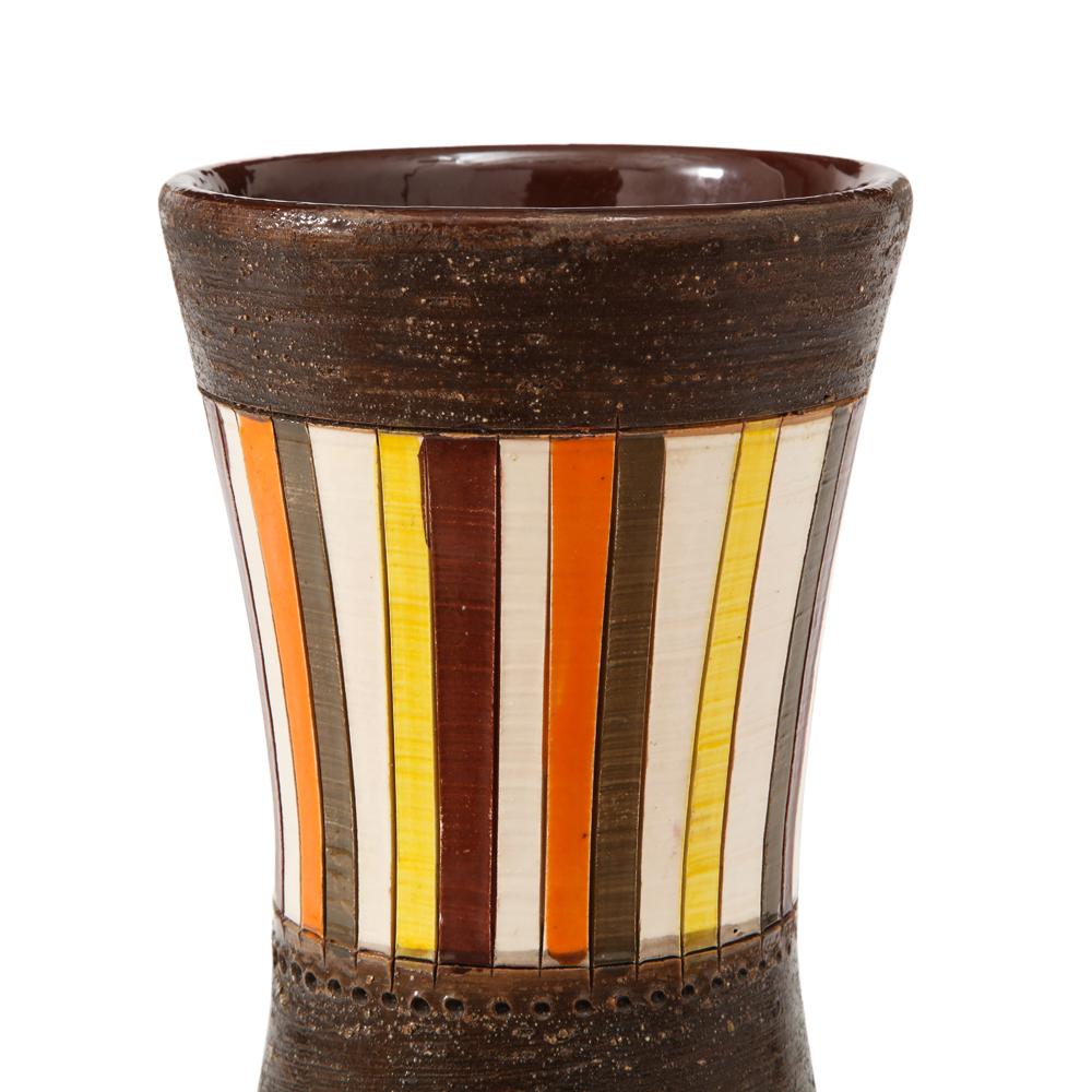 Mid-20th Century Bitossi Vase, Large, Stripes, Yellow, Orange and Matte Brown, Signed