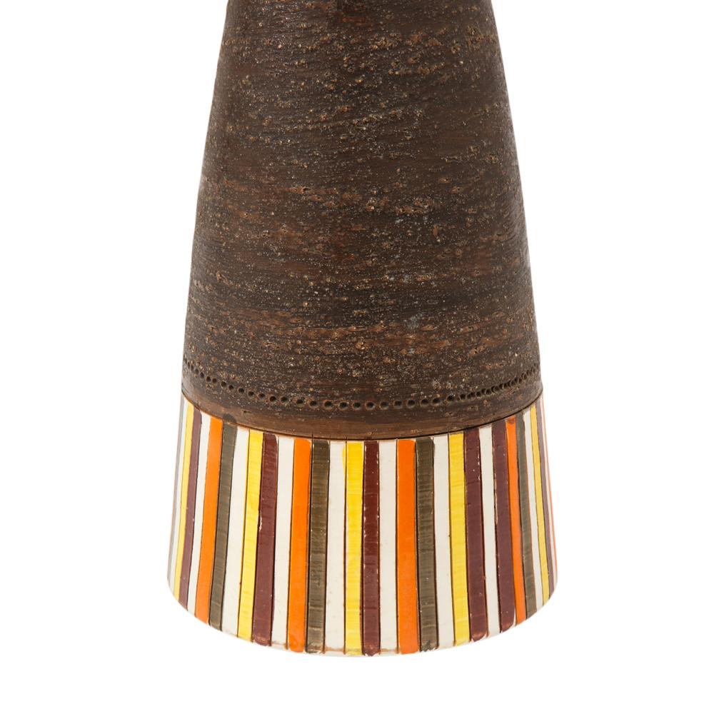 Ceramic Bitossi Vase, Large, Stripes, Yellow, Orange and Matte Brown, Signed