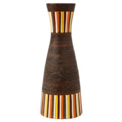 Bitossi Vase, Large, Stripes, Yellow, Orange and Matte Brown, Signed