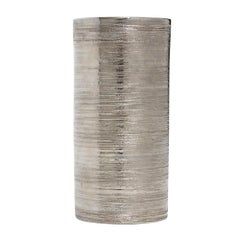 Bitossi for Berkeley House Vase, Brushed Metallic Silver Chrome, Signed
