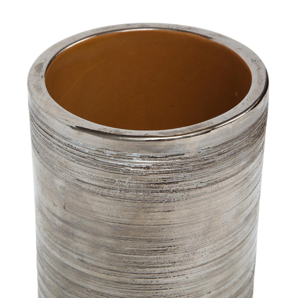 Mid-Century Modern Bitossi for Berkeley House Vase, Brushed Metallic Silver Chrome, Signed For Sale