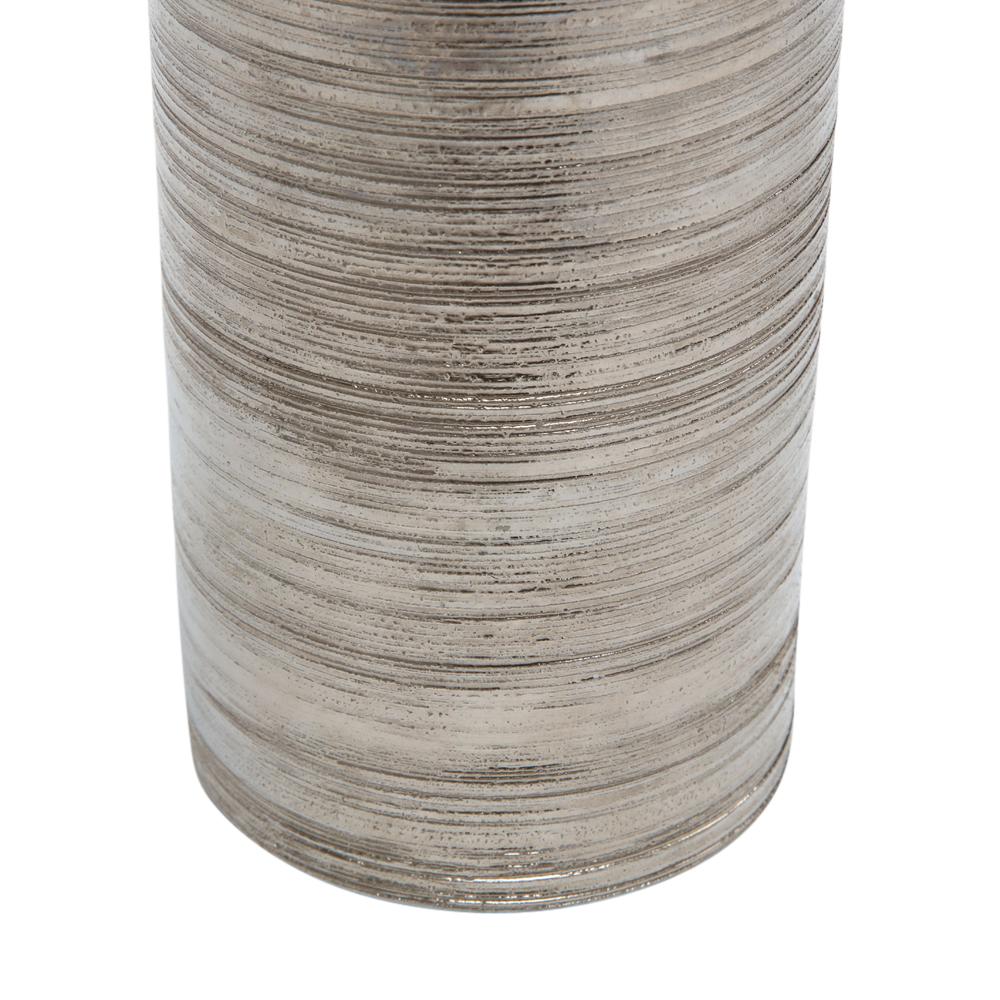Glazed Bitossi for Berkeley House Vase, Brushed Metallic Silver Chrome, Signed For Sale
