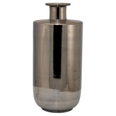 Bitossi Vase, Ceramic with Metallic Silver Chrome Finish, Italy, 1970