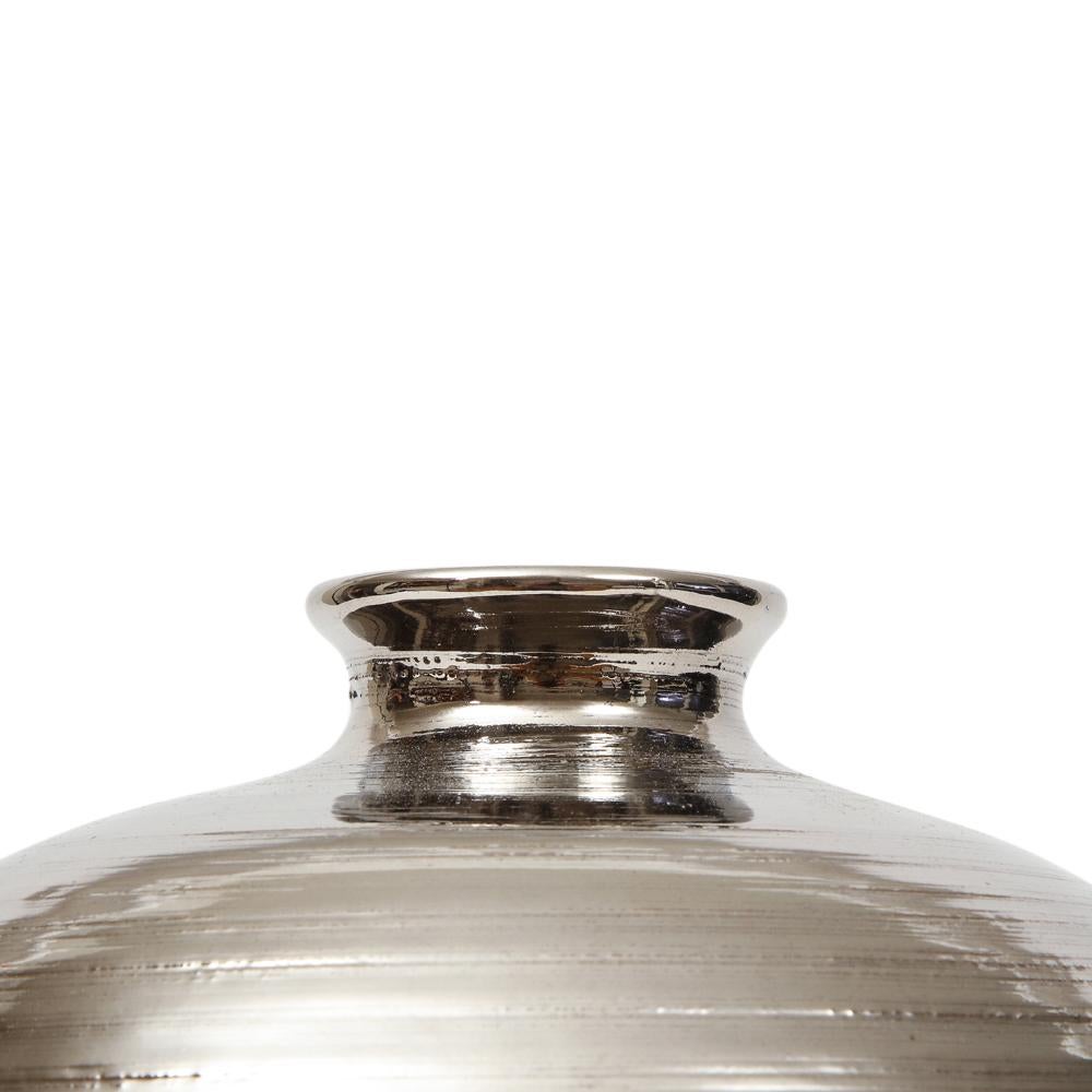 Bitossi Ball Vase, Ceramic, Brushed Metallic Silver Chrome  For Sale 6