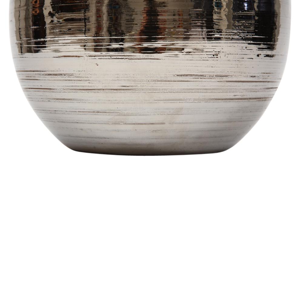 Vase boule Bitossi, céramique, lustre en platine métallique brossé en vente 7