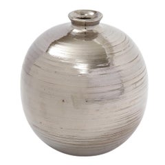 Bitossi Ball Vase, Ceramic, Brushed Metallic Silver Chrome