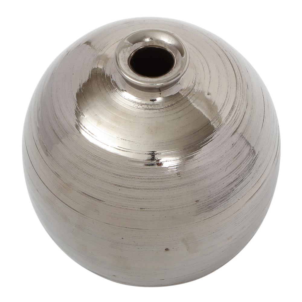 Bitossi Ball Vase, Ceramic, Brushed Metallic Silver Chrome  In Good Condition For Sale In New York, NY