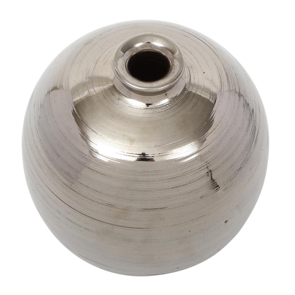 Late 20th Century Bitossi Ball Vase, Ceramic, Brushed Metallic Silver Chrome  For Sale
