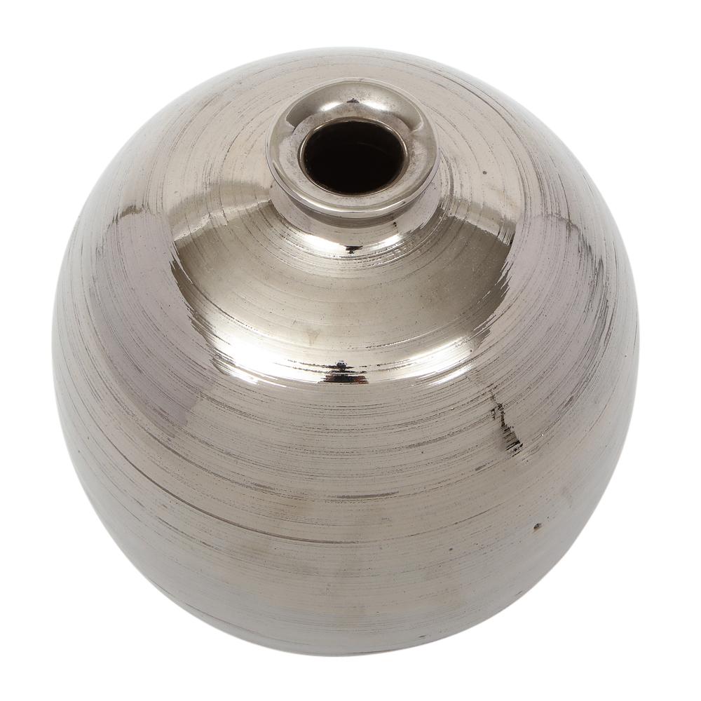 Bitossi Jarrón Bola, Cerámica, Cromo Plateado Metálico Cepillado finales del siglo XX en venta