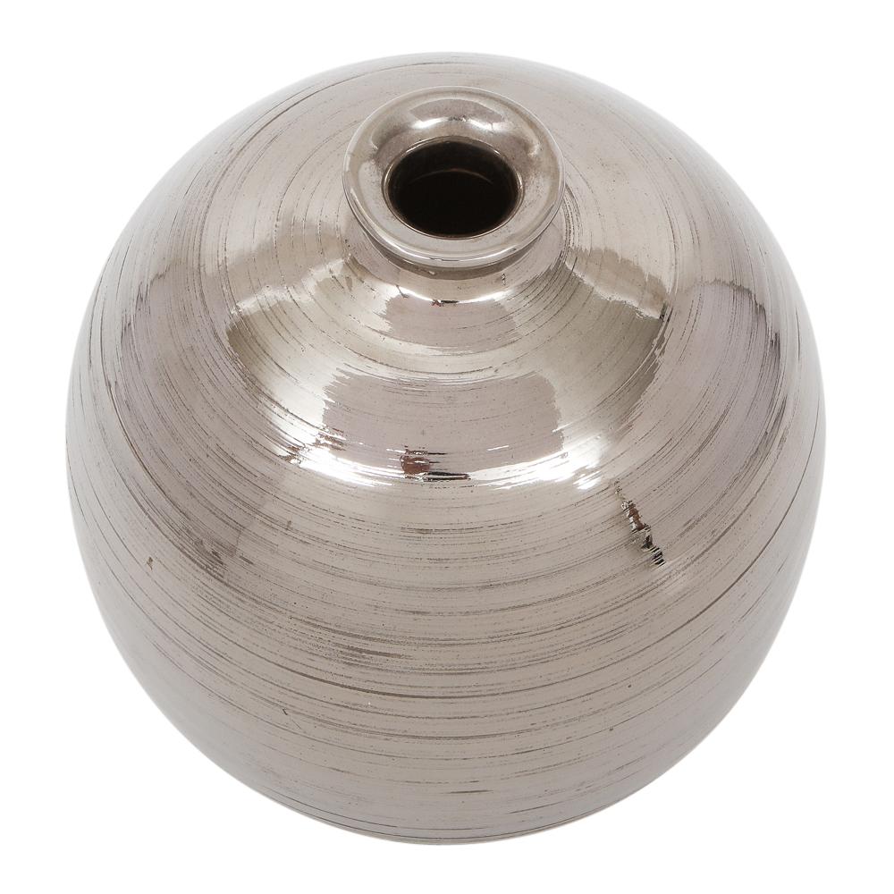 Fin du 20e siècle Vase boule Bitossi, céramique, lustre en platine métallique brossé en vente