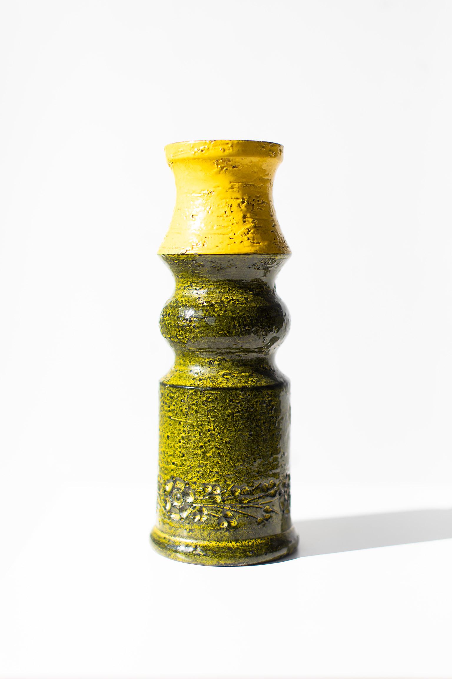 Poteries Vase Bitossi jaune et vert pour Rosenthal Netter en vente
