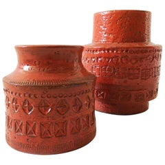 Bitossi Vintage Orange Vases Set of Two, Italy, 1960s