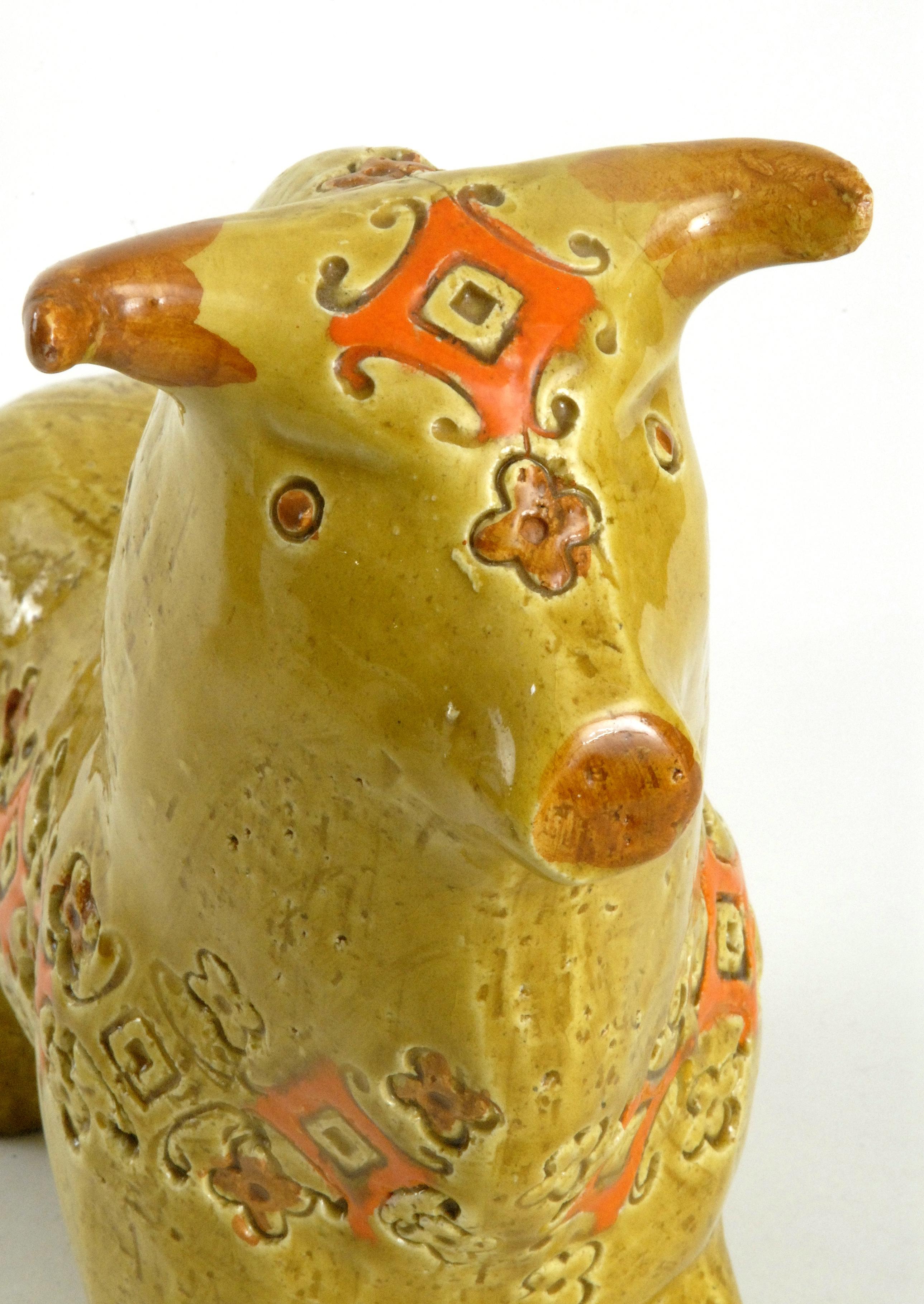 Mid-Century Modern Bitossi Yellow Spagnoli Bull Aldo Londi, Italy, circa 1968