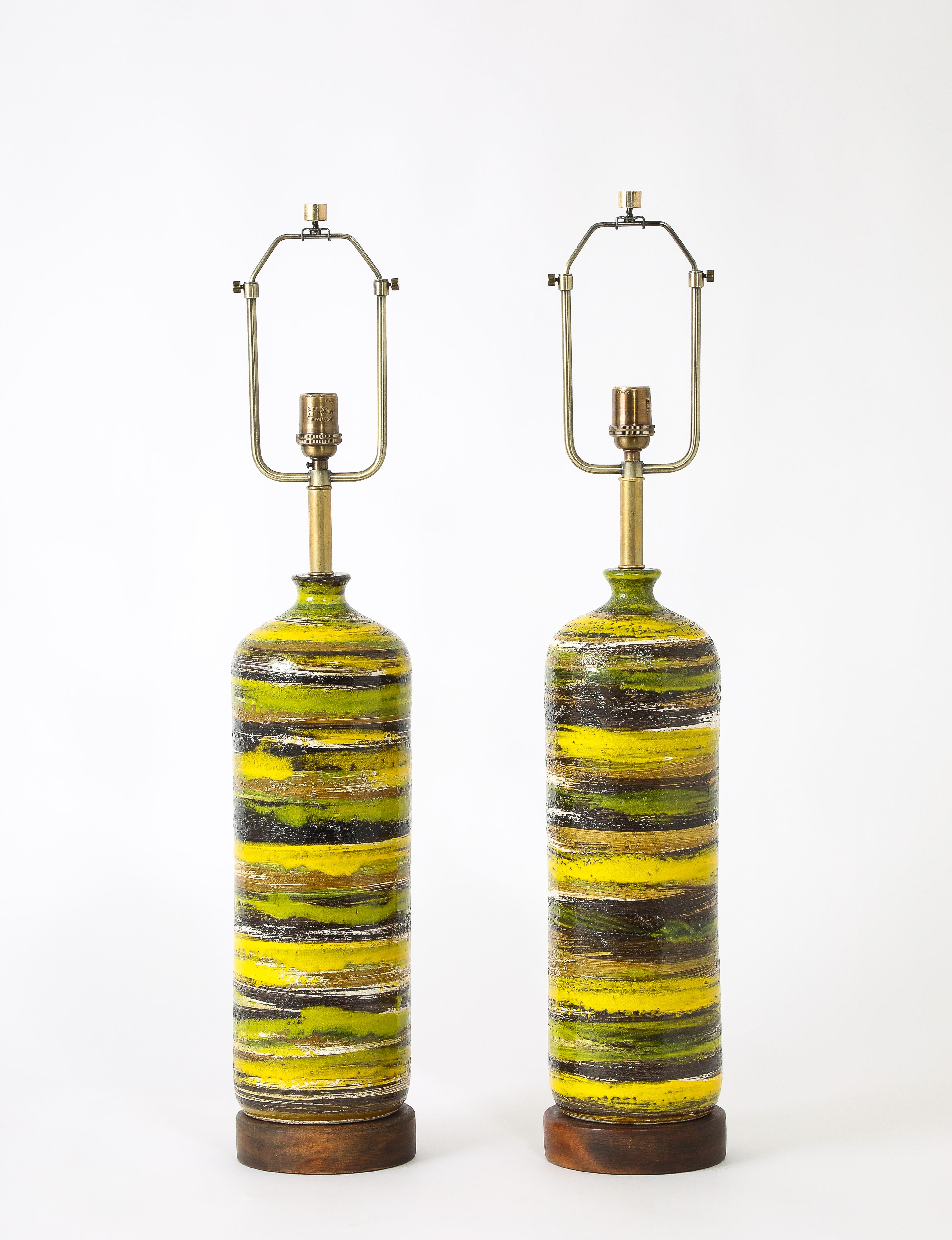 Mid-Century Modern Bitossi Yellow Striped Lamps, Italy 1950's For Sale
