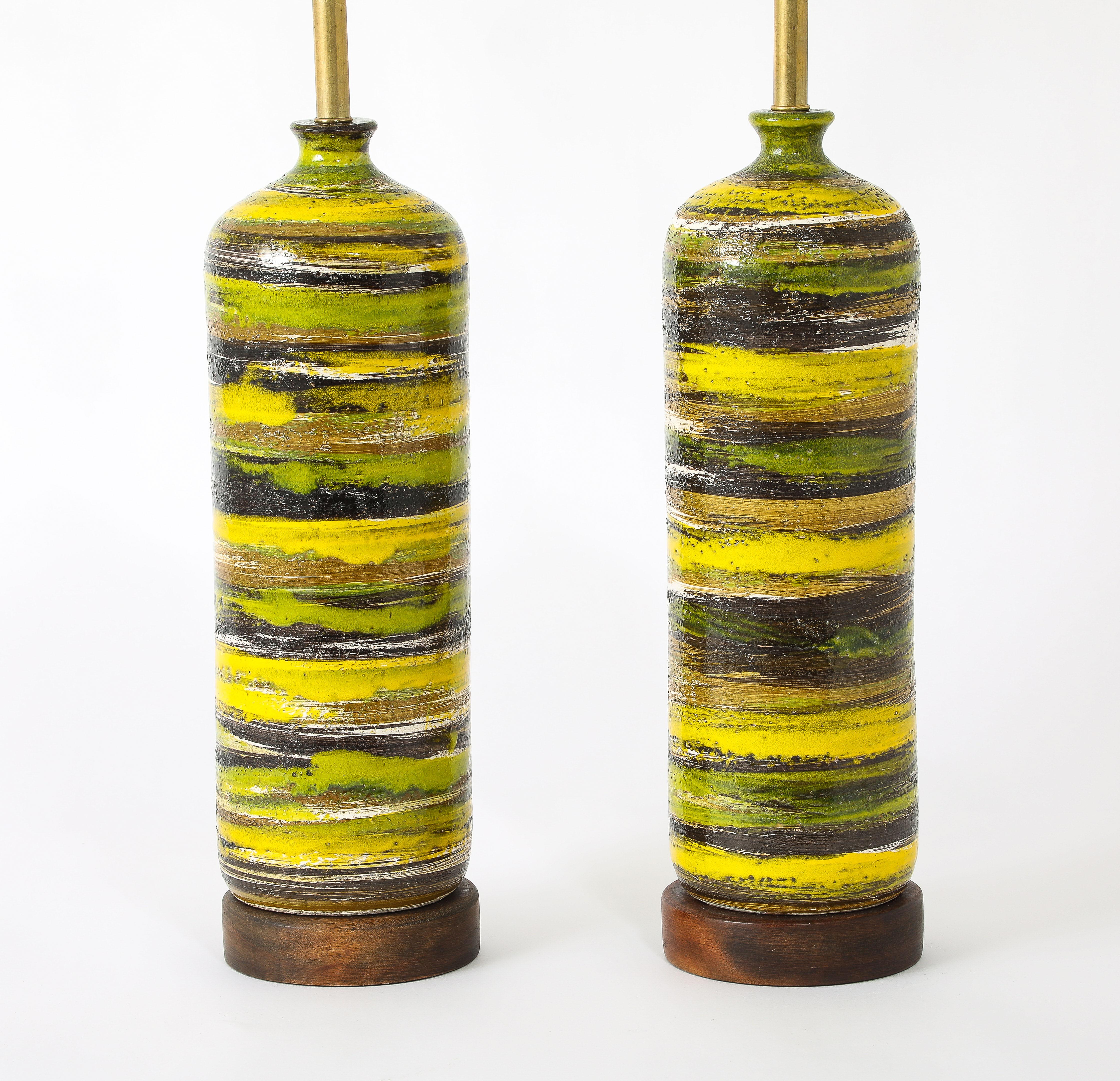 Italian Bitossi Yellow Striped Lamps, Italy 1950's For Sale