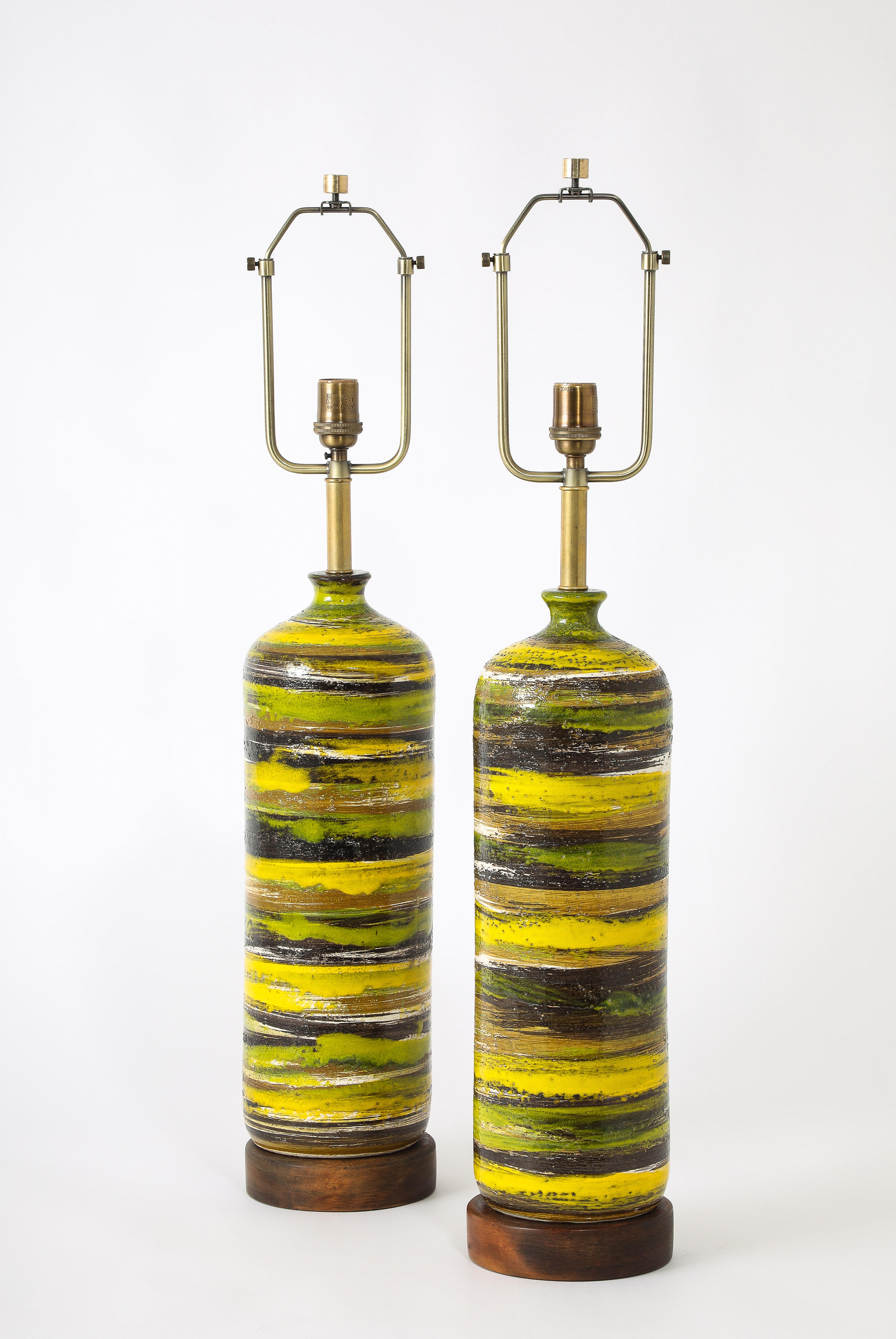 Bitossi Yellow Striped Lamps, Italy 1950's In Good Condition For Sale In New York, NY
