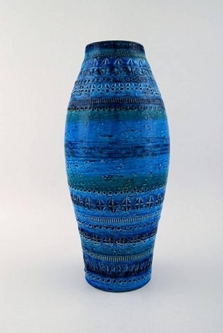 Mid-Century Modern Bitossi, Rimini Blue, Three Large Ceramic Vases, Designed by Aldo Londi