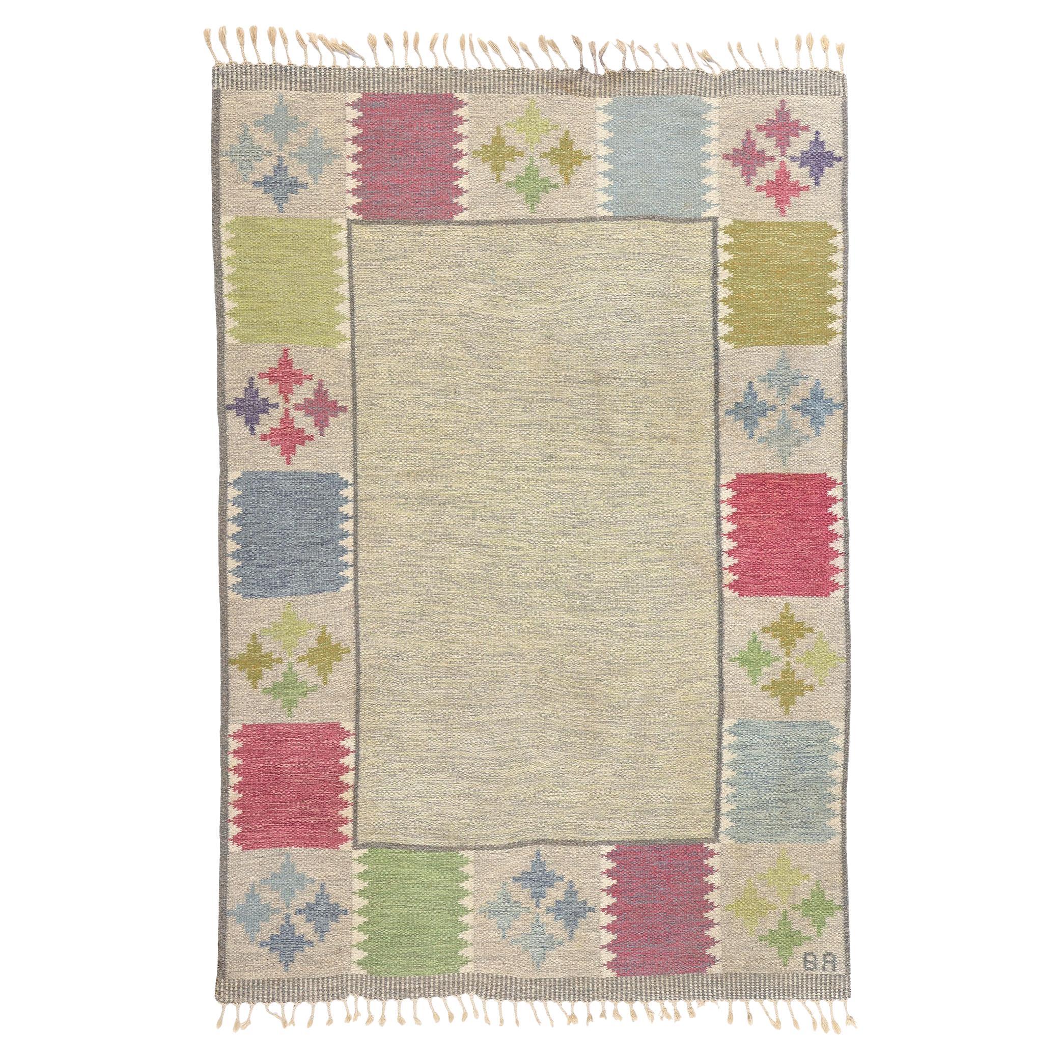Bitte Ahlgren Vintage Swedish Scandinavian Röllakan Rug, 05'06 x 08'00