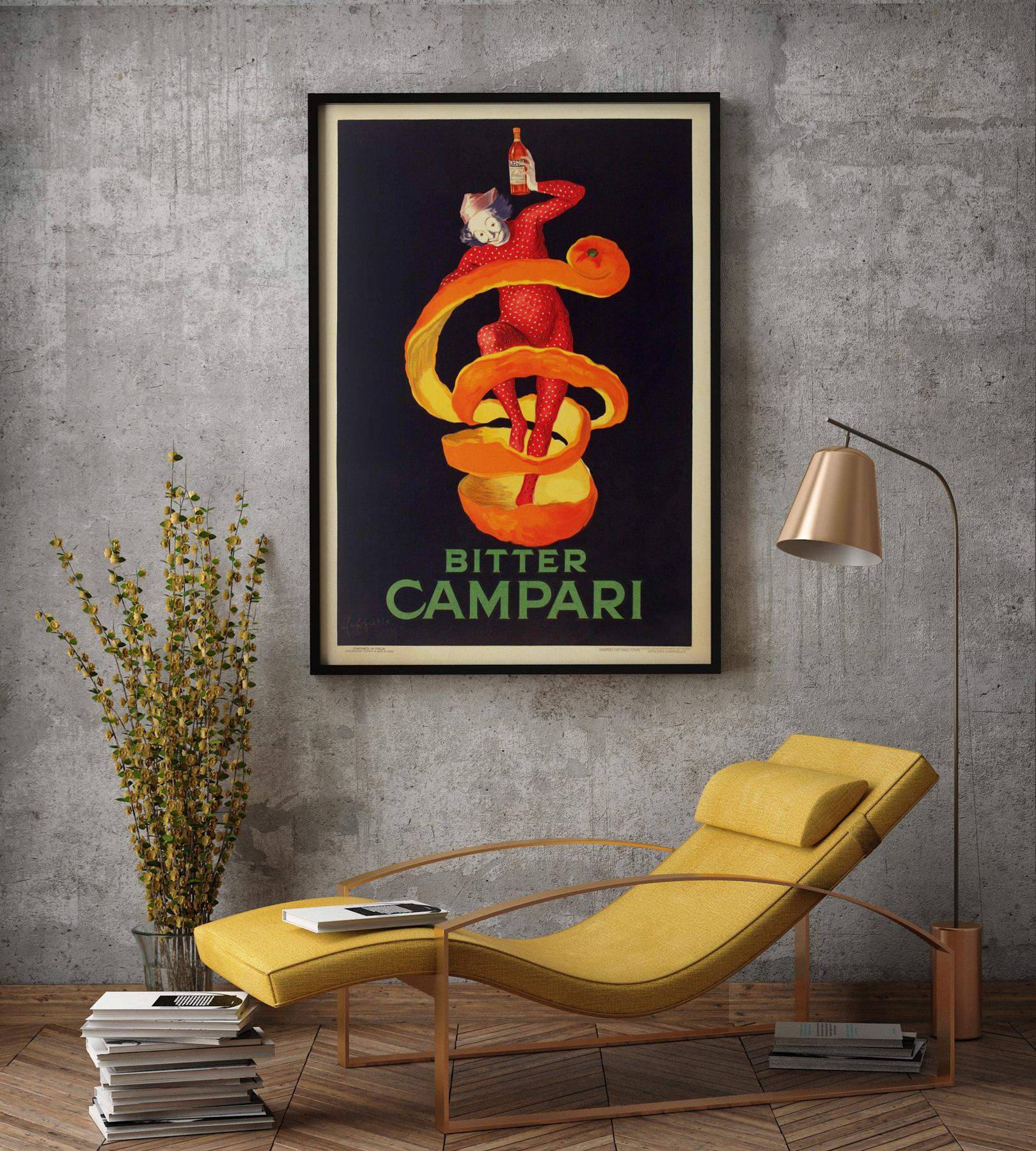 Affiche publicitaire originale de 1921 pour l'alcool italien Bitter Campari, présentant un dessin emblématique de Leonetto Cappiello, souvent appelé 