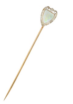 Bitterman Bros, Edwardian Opal Platinum 14 Karat Gold Shield Antique Stickpin