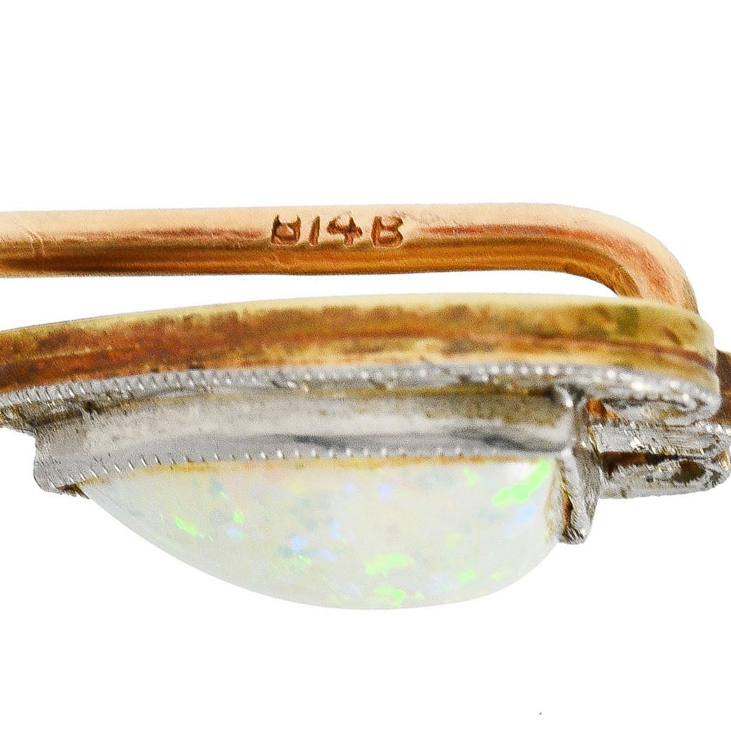 Women's or Men's Bitterman Bros, Edwardian Opal Platinum 14 Karat Gold Shield Antique Stickpin For Sale